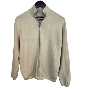 Perry Ellis Mens Zip Up Cardigan Sweater Beige Mock Neck Classic Fit Size M